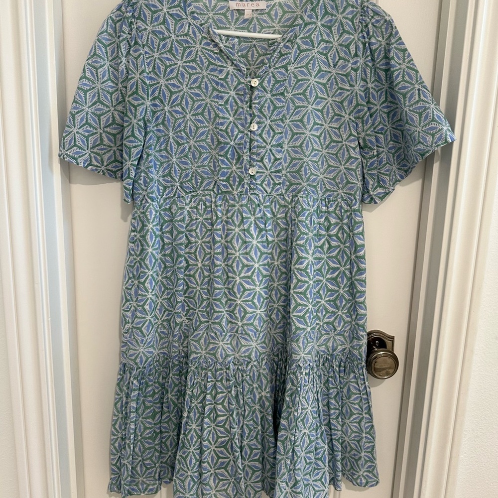 Marea tiki coverup dress blue geo XS